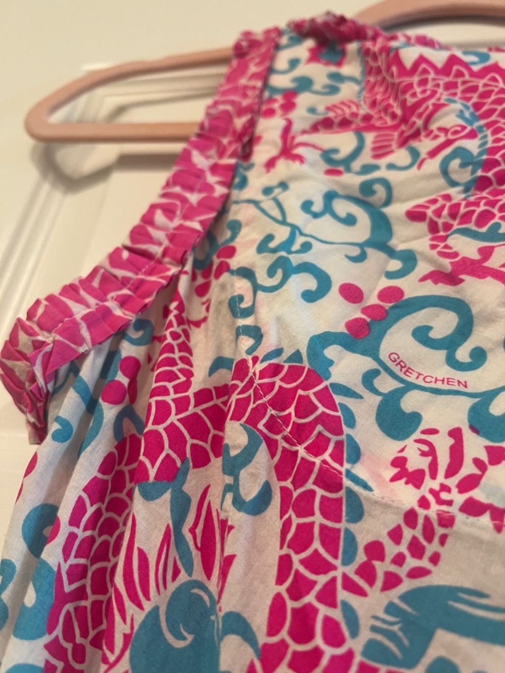 Gretchen Scott Designs Pink & Turquoise Dragon Print Mini Dress - Picture 11 of 16